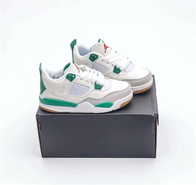 Youth Running weapon Super Quality Air Jordan 4 White/Green Shoes 053
